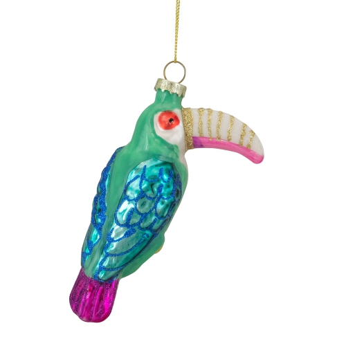 NORTHLIGHT  4.75" Multi-Colored Glass Toucan Christmas Ornament