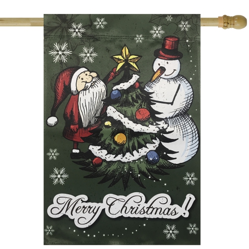 NORTHLIGHT  Merry Christmas Santa And Snowman Outside Garden Flag 28" X 40"