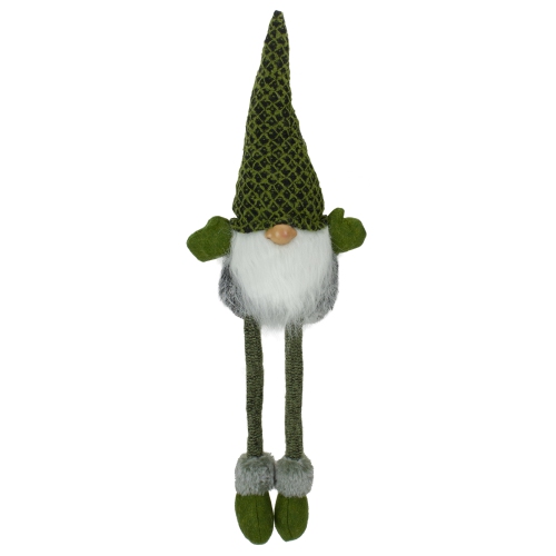 21" Black and Dark Green Sitting Boy Gnome with a White Beard Christmas Tabletop Decoration