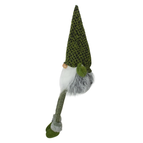 21" Black and Dark Green Sitting Boy Gnome with a White Beard Christmas Tabletop Decoration