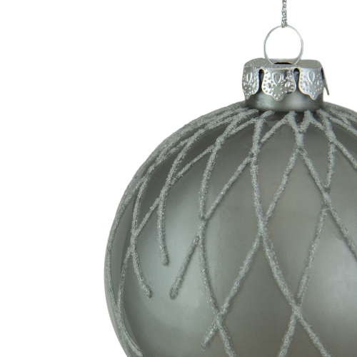 4" Gray Diamond Pattern Christmas Ball Glass Ornament
