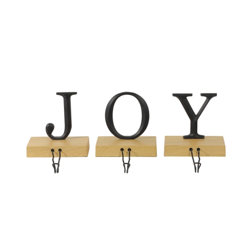 Set of 3 Metal and Wood “JOY" Weighted Christmas Stocking Holder 6“