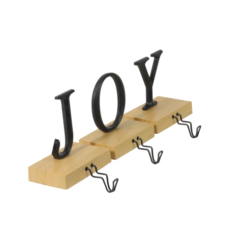 Set of 3 Metal and Wood “JOY" Weighted Christmas Stocking Holder 6“