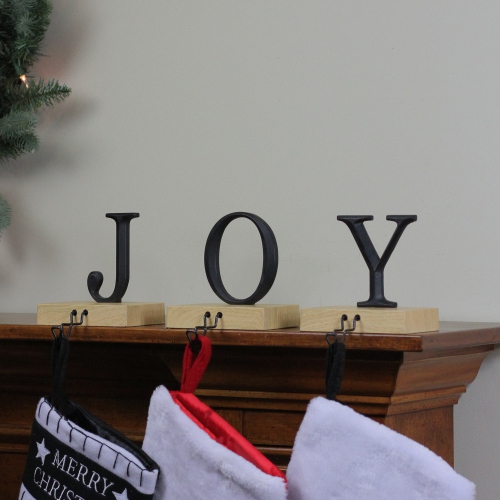 Set of 3 Metal and Wood “JOY" Weighted Christmas Stocking Holder 6“