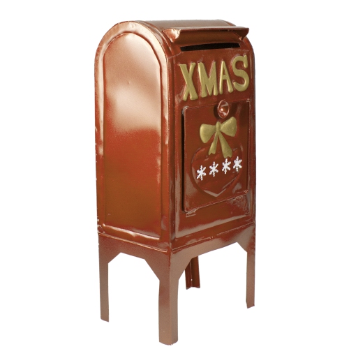16" Orange Metal Mailbox Christmas Tabletop Decoration