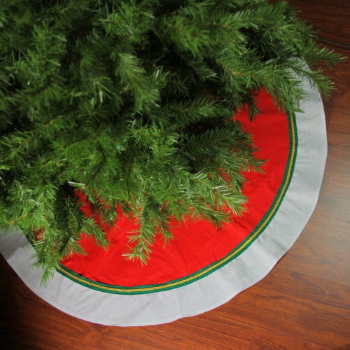 48" Red and White Contemporary Christmas Tree Skirt