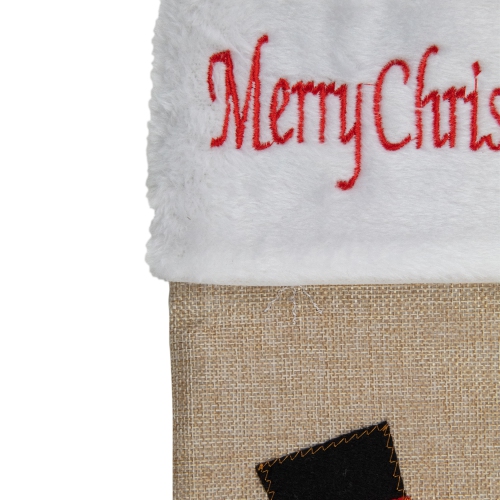 19" Beige and Red Burlap "Merry Christmas" Snowman Christmas Stocking