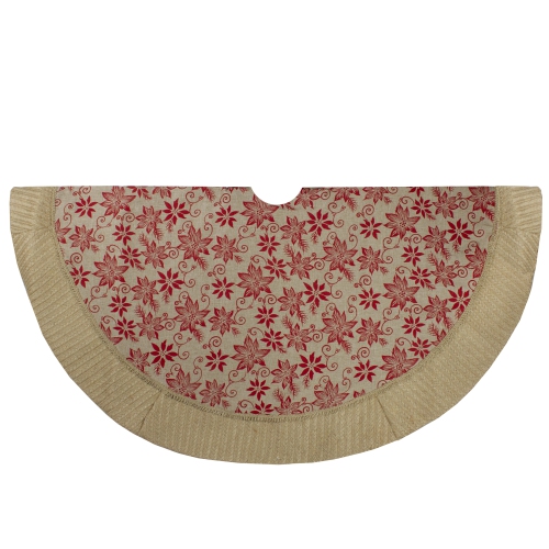 Cache-pied en toile de jute rustique, thème havane et rouge, 48 po, motif de poinsettia