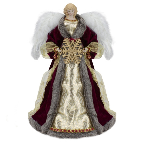 NORTHLIGHT  18" Lighted And Gold Angel In A Dress Christmas Tree Topper - Warm White Lights In Red She is gorgeous and looks great above my cabinets