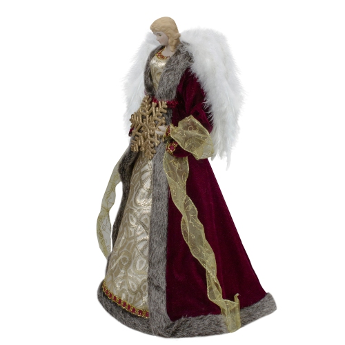 18" Lighted Red and Gold Angel in a Dress Christmas Tree Topper - Warm White Lights