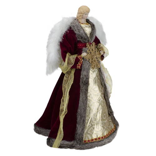 18" Lighted Red and Gold Angel in a Dress Christmas Tree Topper - Warm White Lights