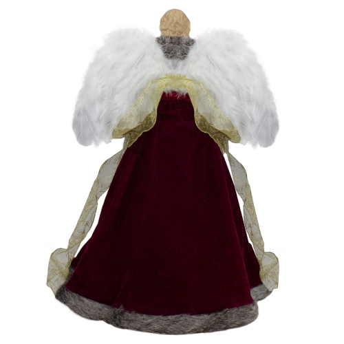 18" Lighted Red and Gold Angel in a Dress Christmas Tree Topper - Warm White Lights