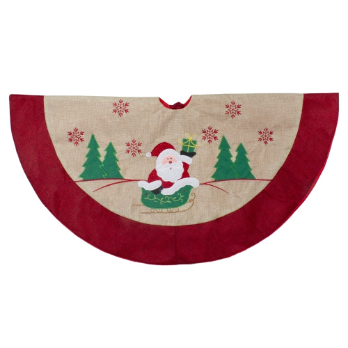 NORTHLIGHT  36" Burlap Santa Claus In Sleigh Embroidered Christmas Tree Skirt