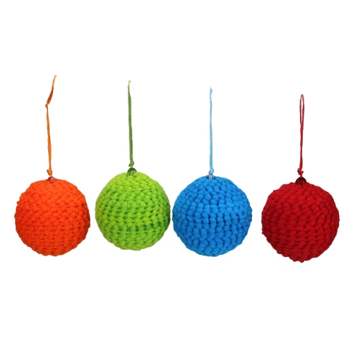 RAZ  Set Of 4 Vibrantly Colored Knitted Christmas Ball Ornaments 2.5" (63.5Mm)