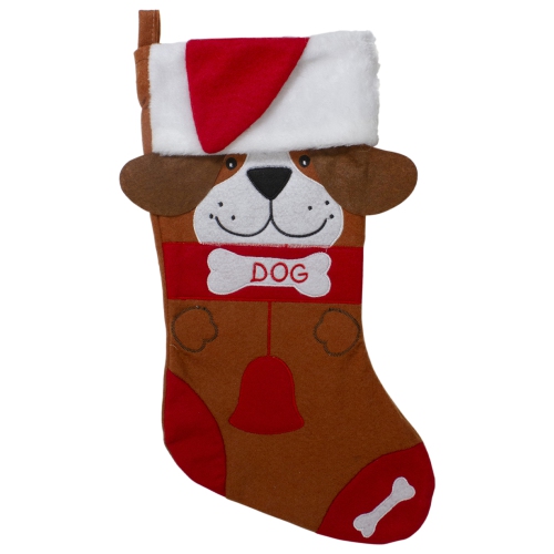 NORTHLIGHT  17" And Brown "dog" Embroide Christmas Stocking With Cuff In Red