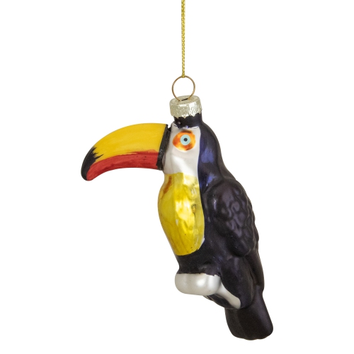 NORTHLIGHT  4.75" And Gold Glass Toucan Bird Christmas Ornament In Black