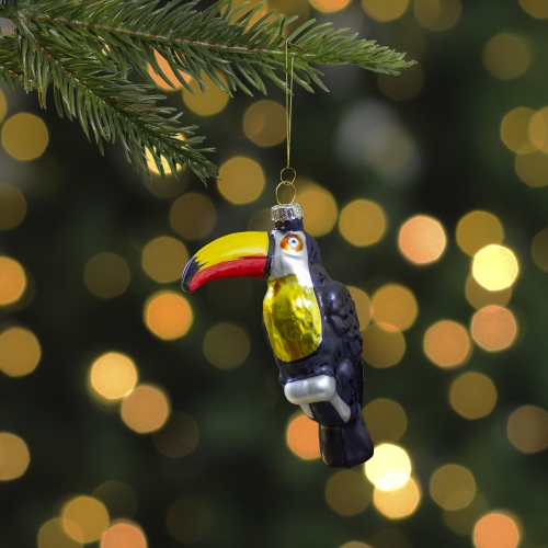 4.75" Black and Gold Glass Toucan Bird Christmas Ornament