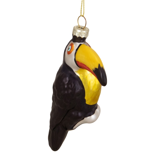 4.75" Black and Gold Glass Toucan Bird Christmas Ornament
