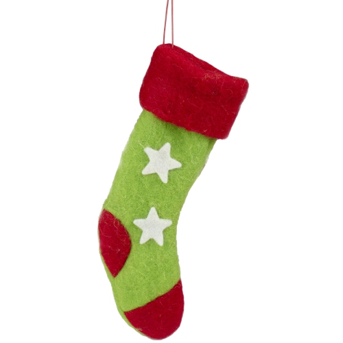 TII COLLECTIONS  9.5" Green And Stars Felt Christmas Stocking Ornament In Red