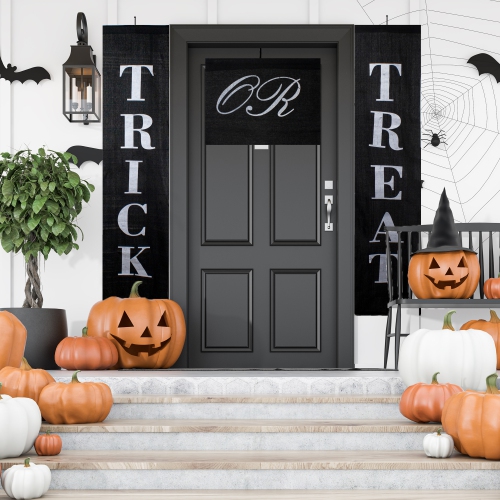 Set of 3 Black and White Trick or Treat Outdoor Halloween Banners 19.25"
