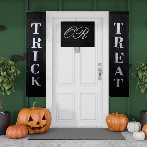 Set of 3 Black and White Trick or Treat Outdoor Halloween Banners 19.25"