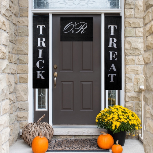 Set of 3 Black and White Trick or Treat Outdoor Halloween Banners 19.25"