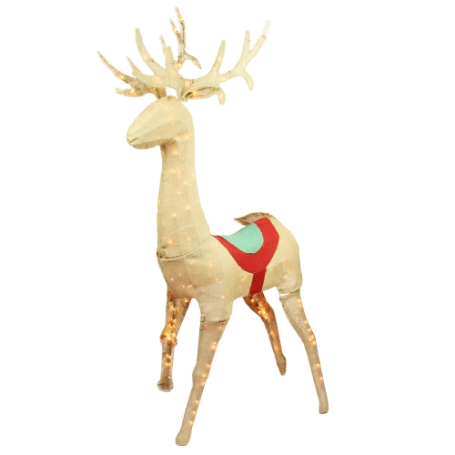 Décoration de Noël d’extérieur en forme de renne debout illuminé, beige et rouge, 60 po