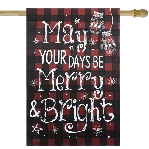 NORTHLIGHT  Buffalo Plaid Merry And Bright Christmas Garden Flag 28" X 40" In Red