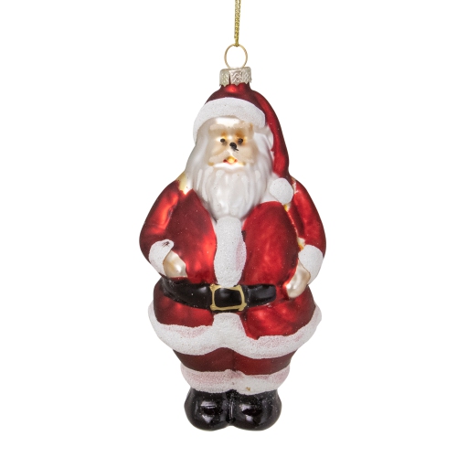 NORTHLIGHT  5" Traditional And White Santa Hanging Glass Christmas Ornament In Red