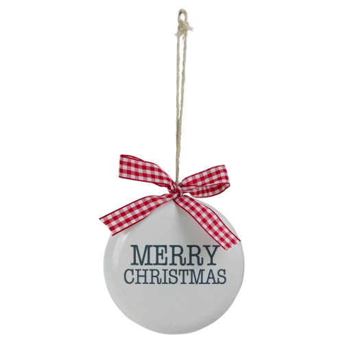 NORTHLIGHT  4.5" White And Merry Christmas Ornament With A Bow In Red