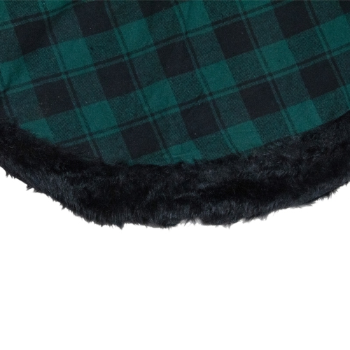 48" Green and Black Plaid Christmas Tree Skirt with Faux Fur