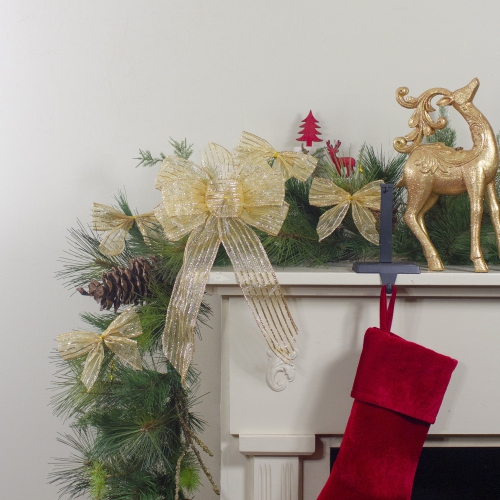 14" x 9" Gold Glitter Striped 6 Loop Christmas Bow Decoration