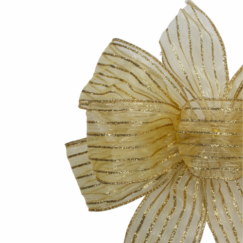 14" x 9" Gold Glitter Striped 6 Loop Christmas Bow Decoration