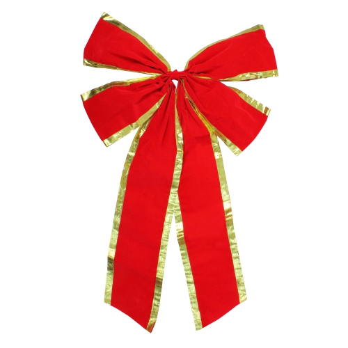 NORTHLIGHT  24" X 38" And Gold 4-Loop Velveteen Christmas Bow Decoration In Red