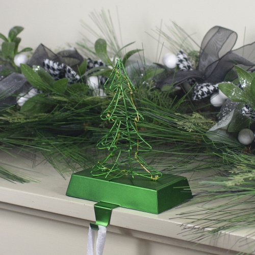 8" LED Lighted Green Wired Christmas Tree Stocking Holder
