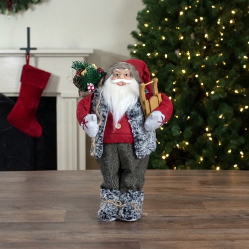 18" Standing Santa Christmas Figure Carrying Presents and a Sled