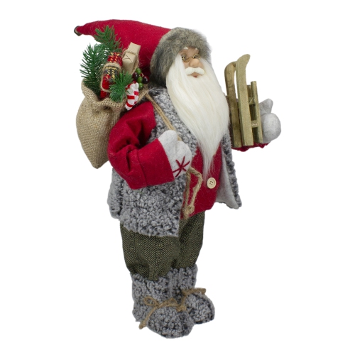 18" Standing Santa Christmas Figure Carrying Presents and a Sled