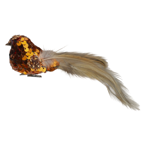 NORTHLIGHT  4.5" Left Facing Sequined Bird Christmas Ornament In Orange