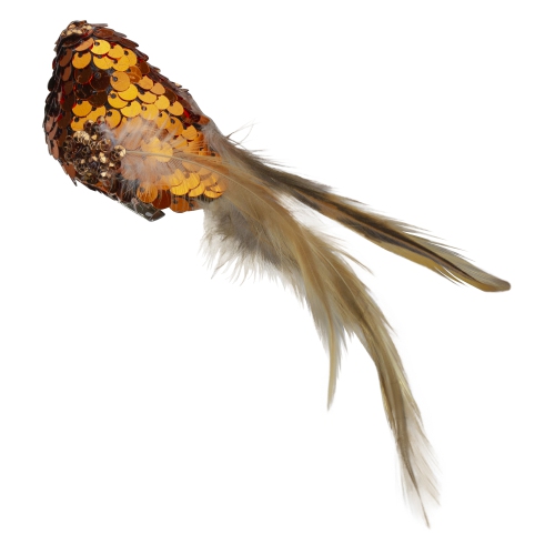 4.5" Left Facing Orange Sequined Bird Christmas Ornament