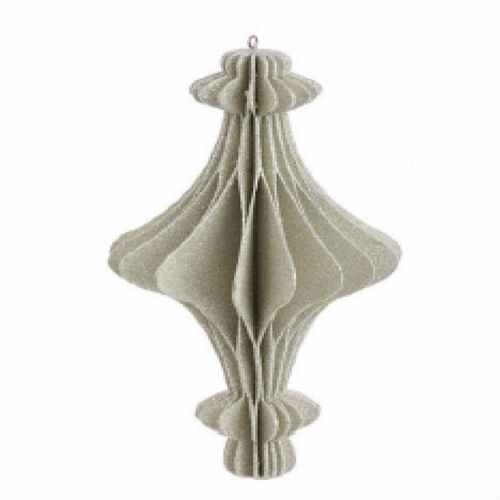 10" Eco Country Silver Glitter Corrugated Three Orbed Christmas Finial Ornament
