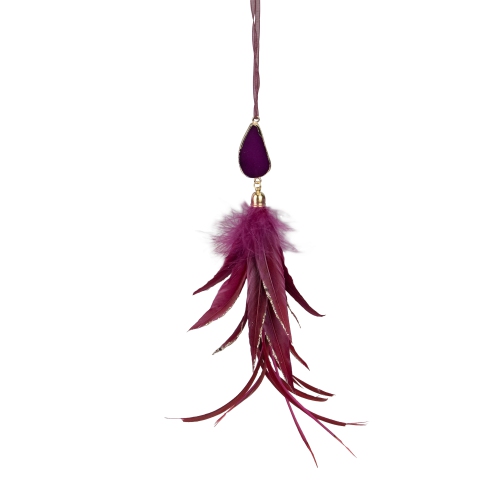 9" Plum Red Feather and Gemstone Pendant Christmas Ornament
