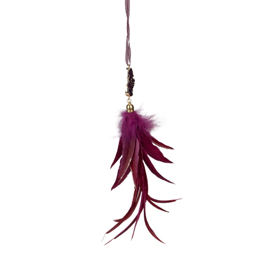9" Plum Red Feather and Gemstone Pendant Christmas Ornament