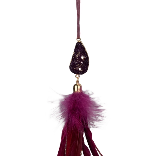 9" Plum Red Feather and Gemstone Pendant Christmas Ornament