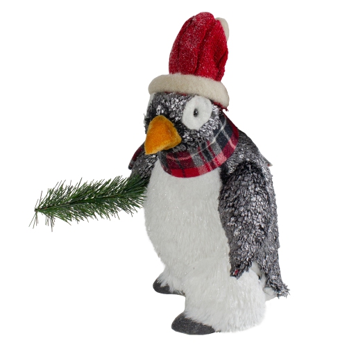 13" Plush Penguin with Pine Branch Christmas Figure