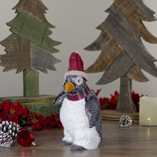 13" Plush Penguin with Pine Branch Christmas Figure
