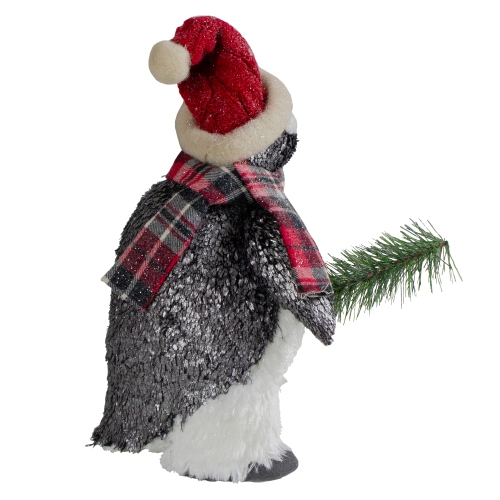 13" Plush Penguin with Pine Branch Christmas Figure
