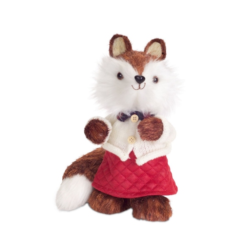 DIVA AT HOME  10.75" Brown And Mrs. Fox Wearing Dress Christmas Decoration In White