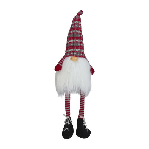 23" Red and Gray Striped Christmas Santa Gnome with Dangling Legs