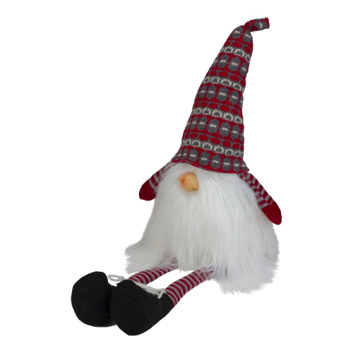 23" Red and Gray Striped Christmas Santa Gnome with Dangling Legs