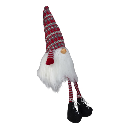 23" Red and Gray Striped Christmas Santa Gnome with Dangling Legs